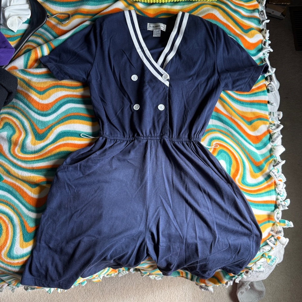 Vintage Navy Blue Double-Breasted Romper (Sailor)